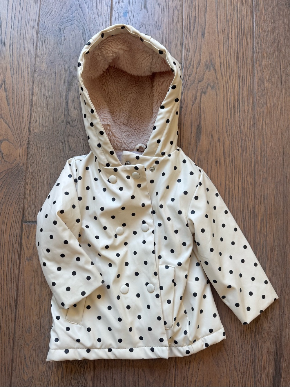 Zara Cream Hooded Raincoat with Black Polka Dots